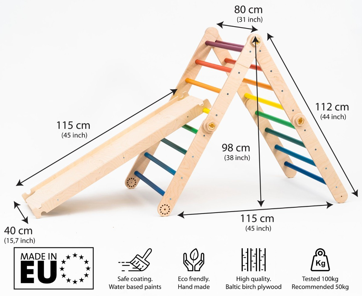 Transformable climbing triangle rainbow, ladder climber, montessori ramp